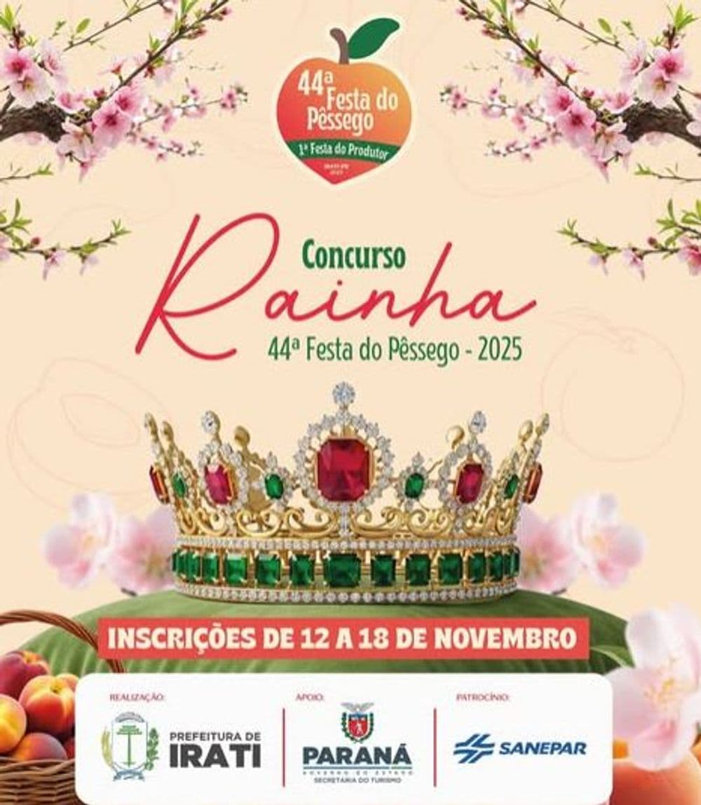 Prefeitura de Irati abre inscrições para Rainha e Princesas da 44ª Festa do Pêssego de Irati
