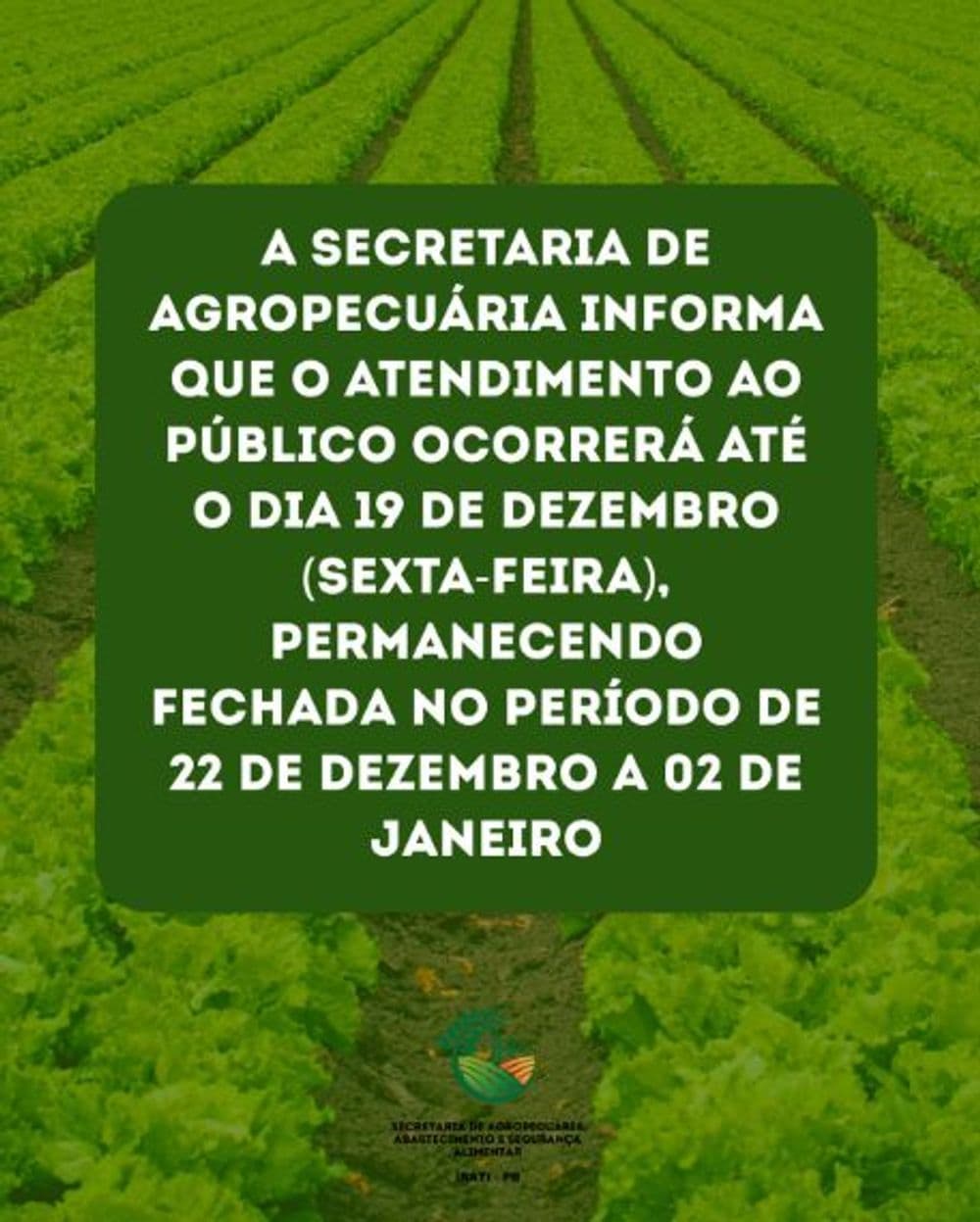 Irati: Secretaria de Agropecuária atende até 19 de dezembro antes do recesso de fim de ano